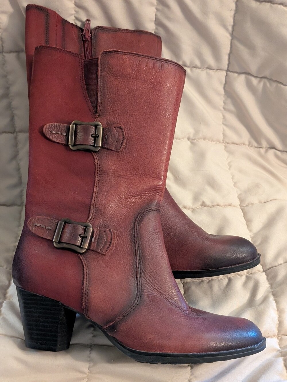 Earth Brand Women’s Leather Mid-Calf Heeled Boots in Burgundy